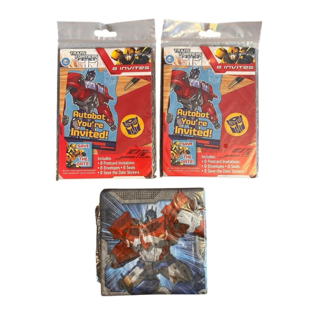 Transformers Prime 2pks Party Invitations & 1pk Napkins Bundle Hasbro 2013